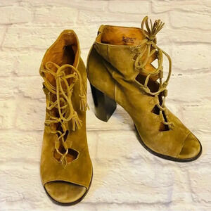 FRYE Women's Gabby Ghillie Block Heel Sandal Peep Toe Lace Up Bootie